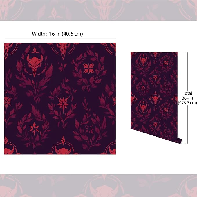 FLFK Gothic Peel and Stick Wallpaper Dark Red Wallpaper 16" x 384" Vinyl - Image 2
