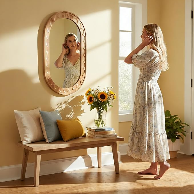 Wood Bathroom Mirror, 30 x 18 Inch Wood Wall Mirror - Image 9