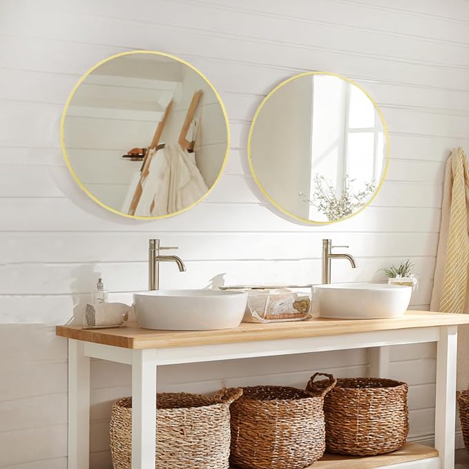 Sunniry Gold Round Mirror 24 inch, 2 Pack Gold Circle Mirror, Round Bathroom - Image 4