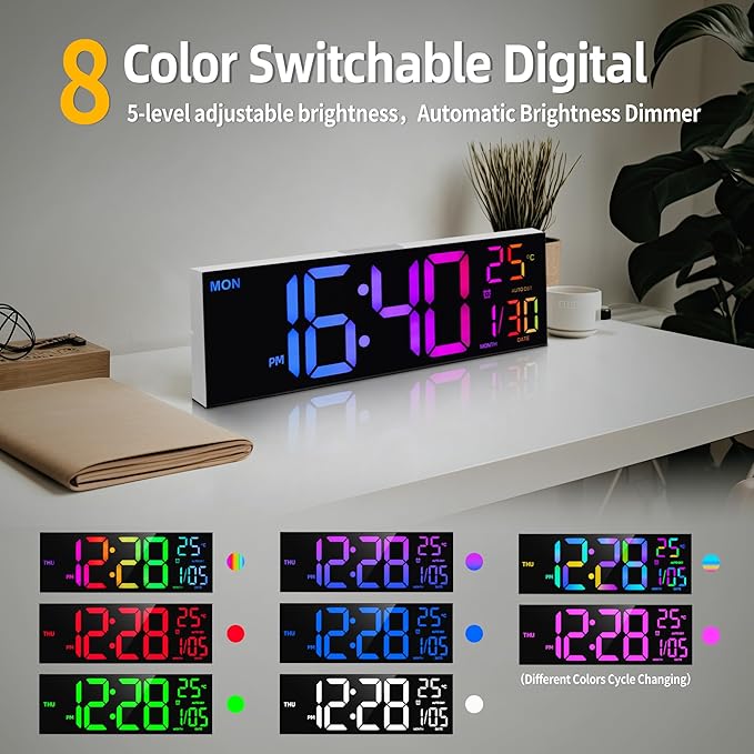 HAITANG 8 Colors Digital Wall Clock, 16.2" Large Digital Clock - Image 4