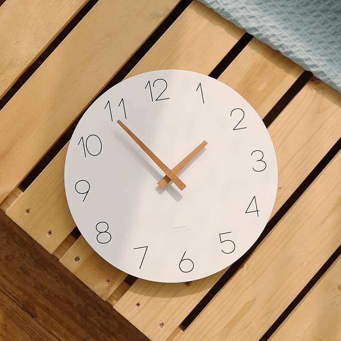 mooas Flatwood Wall Clock, 9.8" Silent Non-Ticking Sweep Movement Decorative - Image 6