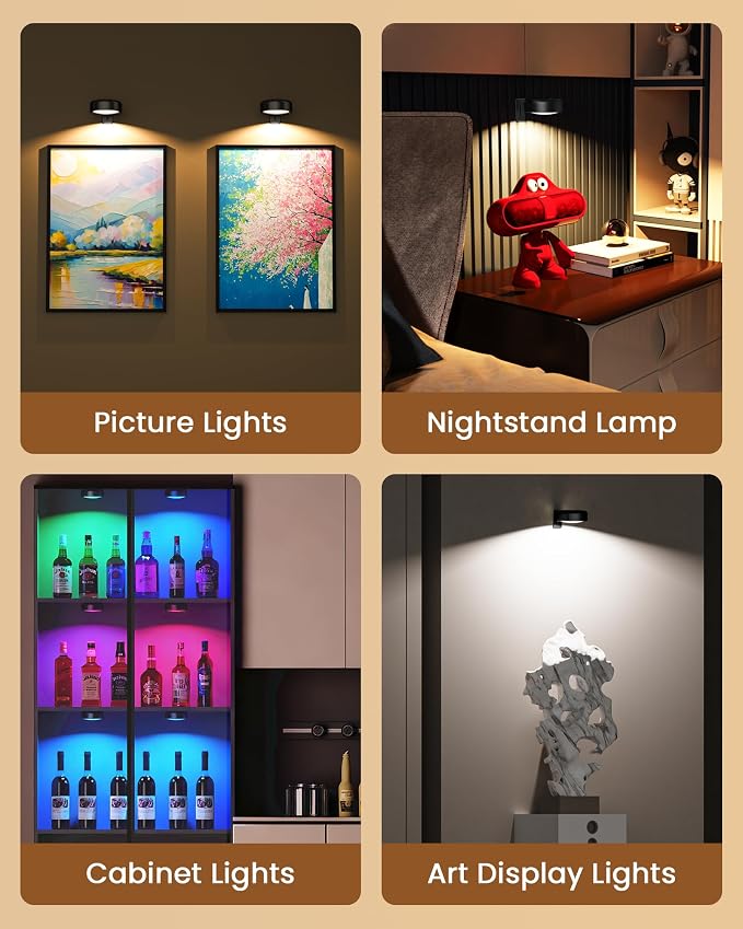 3 Pack Picture Lights for Wall, Wireless 2000mAh Rechargeable Magnetic LED Puck - Image 3