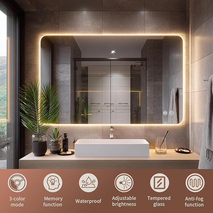 EOGOW Backlit Mirror for Bathroom, Stepless Dimmable, 3 Color Lights, High Lumen - Image 6