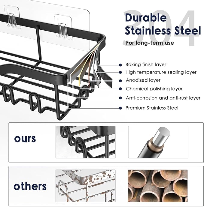 NESOMI Shower Caddy Adhesive Shower Organizer 8-Pack, Rustproof Stainless Steel - Image 3