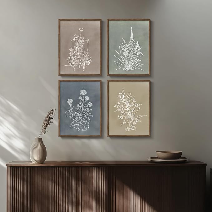 Boho Framed Botanical Wall Art for Bedroom, 4 Piece Vintage Neutral Floral - Image 3