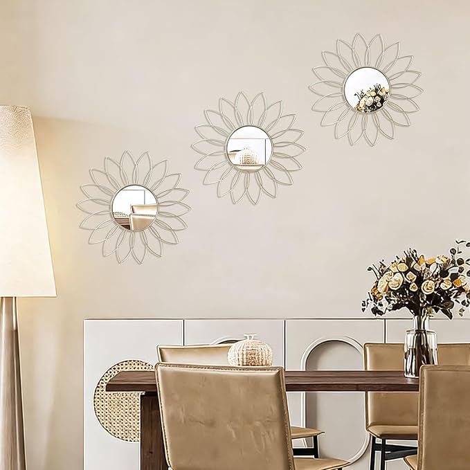 3 Pack Metal Mirrors for Wall Sunburst Wall Mirrors Home Décor Decorative - Image 3