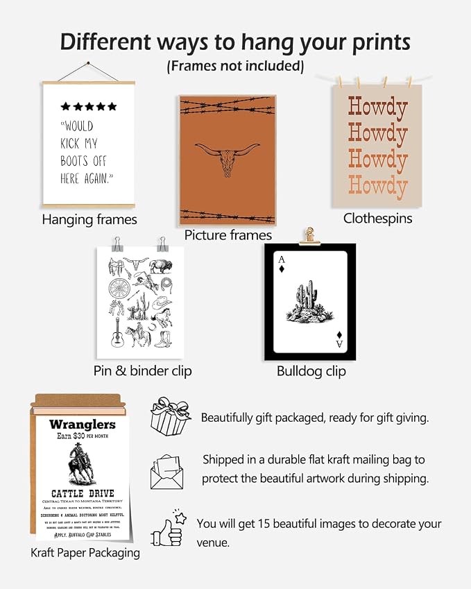 KBKBART Retro Western Wall Art Set – 15 Vintage Cowboy & Desert Prints - Image 7