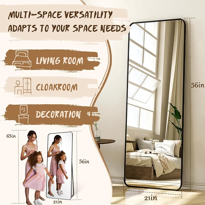 XRAMFY 56"x21" Floor Full Length Mirror Standing Full Body Rounded Corner - Image 4