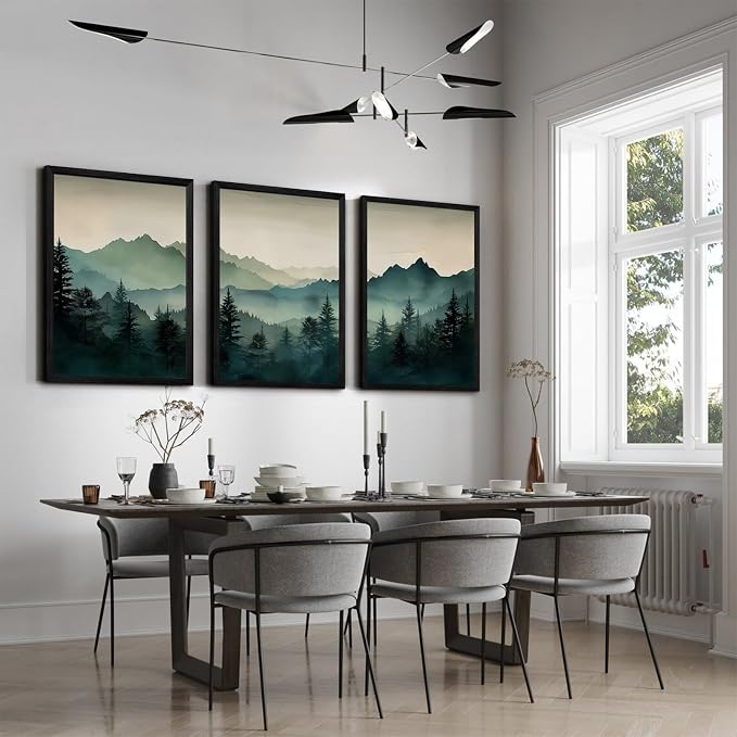 Mountain Wall Art Decor Set of 3 Sage Green Forest Canvas Wall Art Prints - Image 4