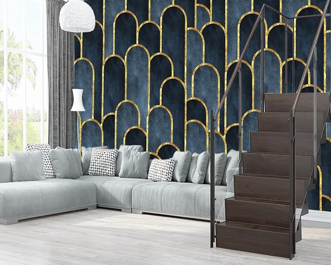 XMPMBM-Gold Geometrical Textured Fabric Wallpaper Abstraction Dark line Living - Image 3