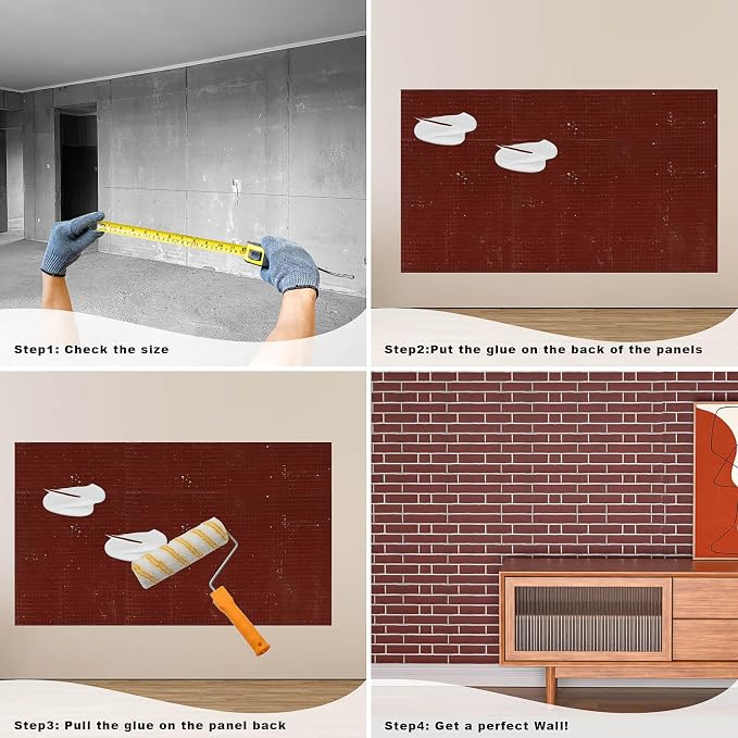 3D Wall Panels - 4PCS 47.2"x26" Faux Stone Wall Covering - MCM Modified Clay - Image 5