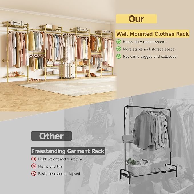 ONBRILL L7 Wall Mounted Industrial Pipe Clothing Rack – Heavy Duty Modular - Image 7