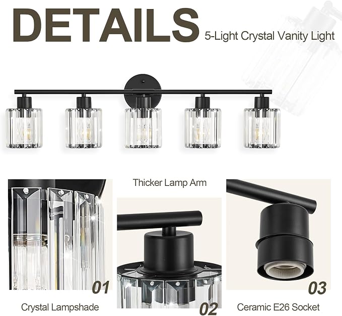 Crystal Bathroom Light Fixtures, Bathroom Lighting Fixtures Over Mirror - Image 4