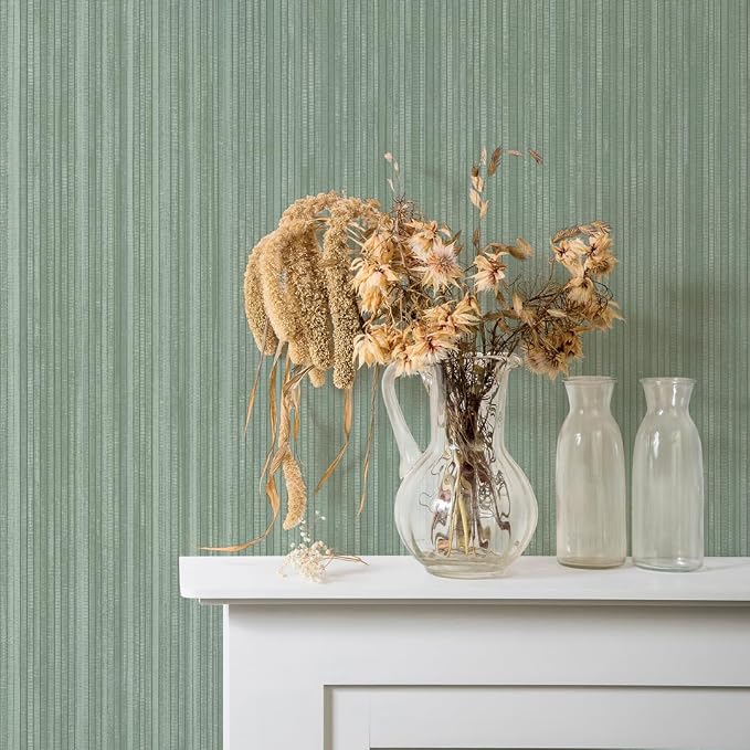 Tempaper Textured Metallic Sage Green Faux Grasscloth Removable Peel and Stick - Image 2