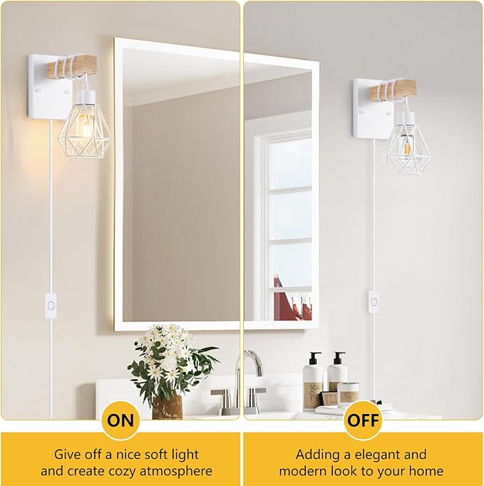 Lomoky White Plug in Wall Sconces Set of Two, Modern Wall Lights - Image 4