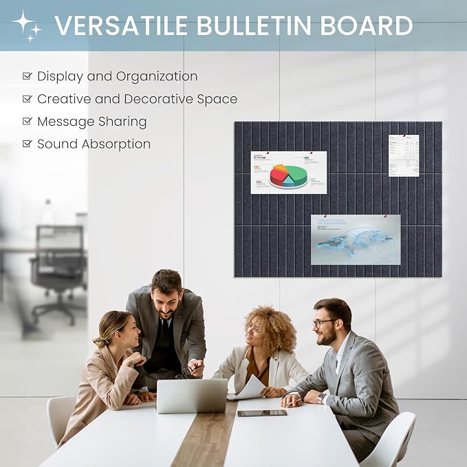 Large Cork Bulletin Board for Wall 48"x36", 12 Pack Felt Slat Wall Panel Tiles - Image 2