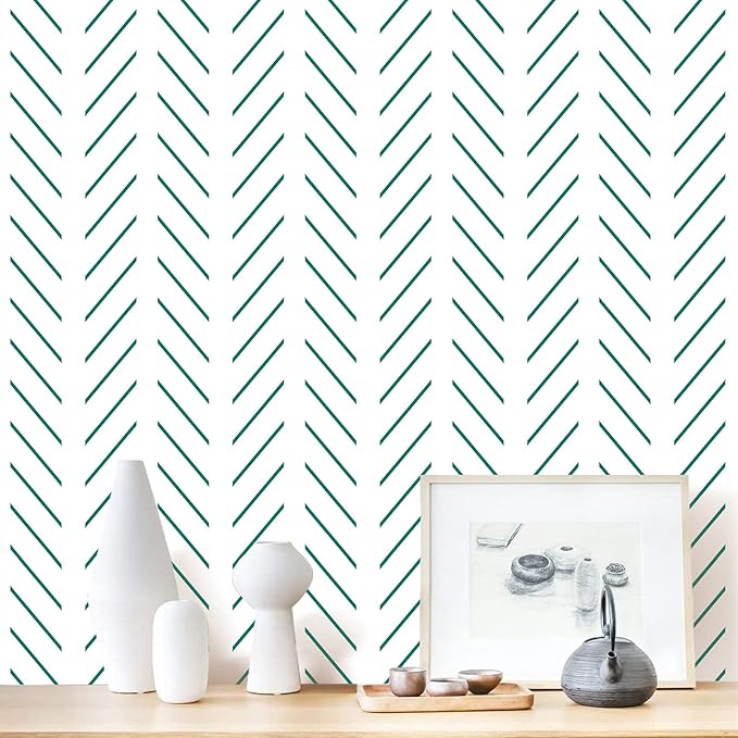 Erfoni Green and White Peel and Stick Wallpaper Herringbone Contact Paper by Erfoni