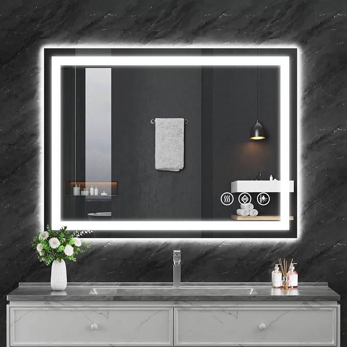 Koonmi 36"x30" LED Mirror for Bathroom, 90CRI Anti-Fog Vanity Mirror by KOONMI