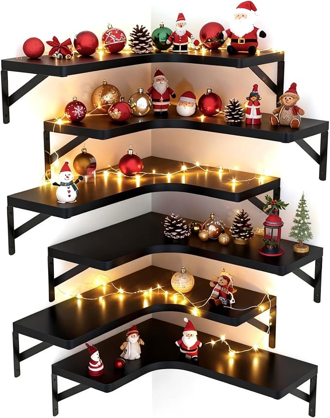 LEOPO Corner Floating Shelves Wall Mounted Set of 6, Corner Wall Shelves Rustic by FinestHomeDecor