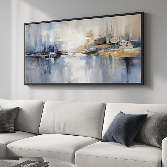 Framed Extra Large Blue Abstract Wall Art by Cuspin