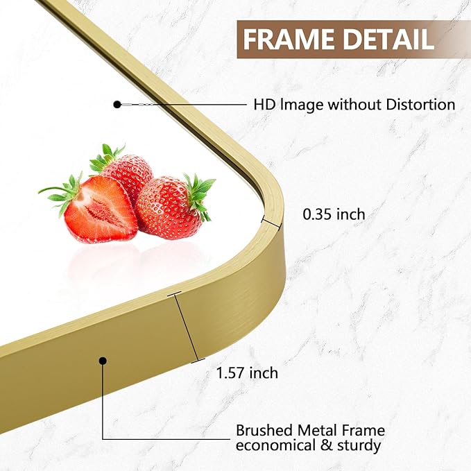20x30 Inch Gold Mirror, Framed Rectangle Mirror - Image 4