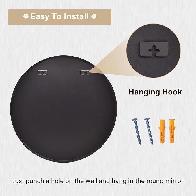 HARRITPURE Round Mirror 24 Black Wall Mounted Circle Mirrors Vanity Mirror - Image 9