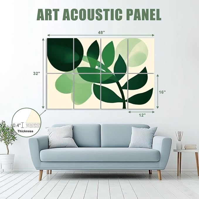 8 Pack Art Acoustic Panels Sound Absorbing Boho Botanical Leaf Orange Green - Image 2