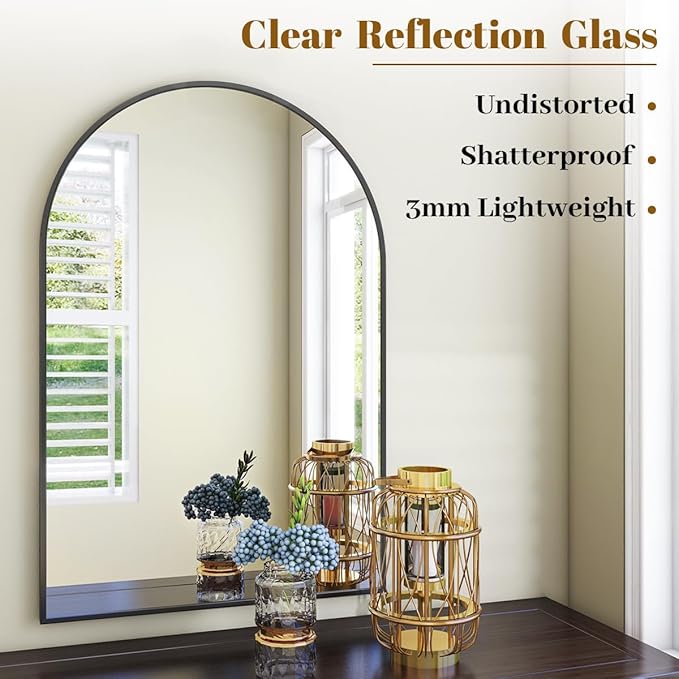 VooBang Arched Wall Mirror, 24 x 36 inch Arch Bathroom Mirror, Wall Mounted - Image 3