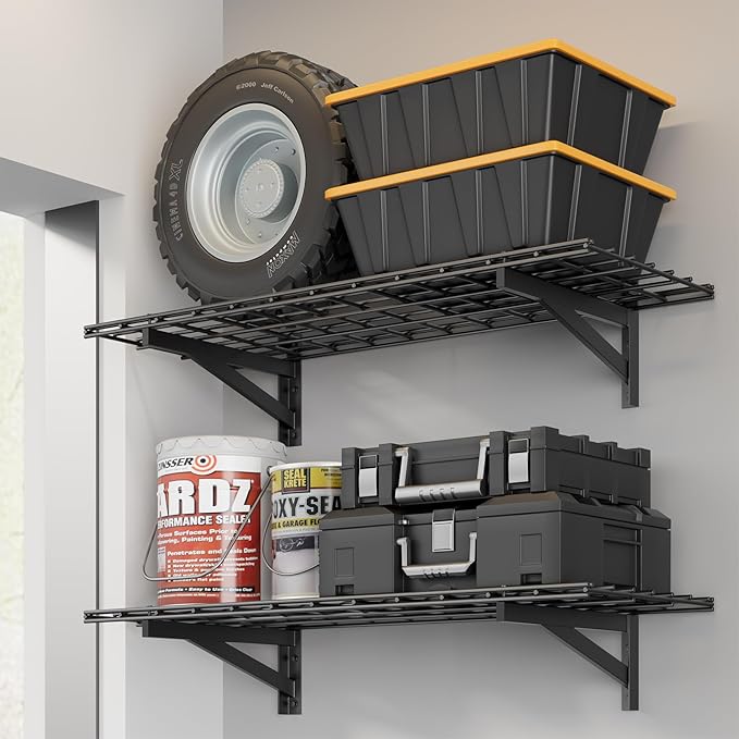 Jusgym 2 Pack Heavy Duty Garage Wall Shelving Set, Wall Mounted Garage Shelves by Jusgym