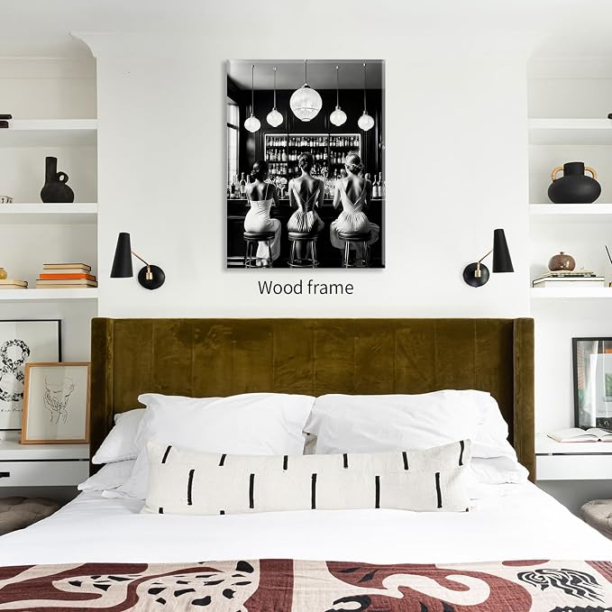 Vintage Black and White Framed Wall Art Trendy Women Drink Cocktail Posters - Image 6