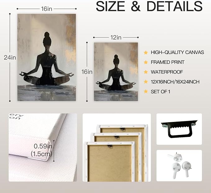 GELDSTEI Framed Zen Wall Art, Modern Yoga Girl Canvas Painting, Tranquil - Image 8