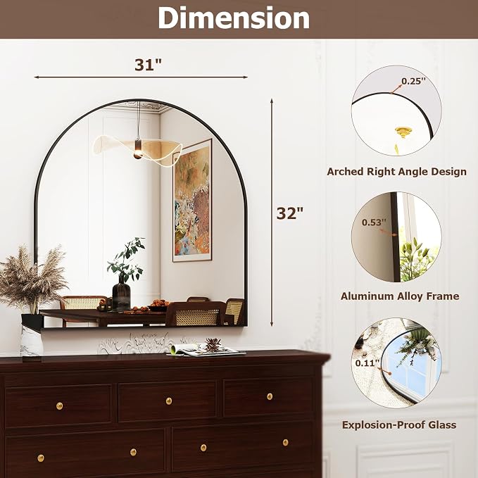 XRAMFY 31"x32" Arched Wall Mirror - Image 6