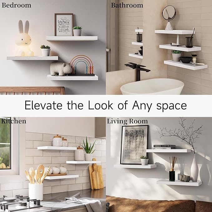 BAYKA White Floating Shelves for Wall, Rustic Wood Wall Shelves - Image 8