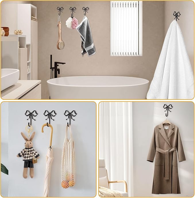 4 PCS Large Size Black Bow Wall Hook, Metal Hooks, Bow Room Decor Hooks - Image 4