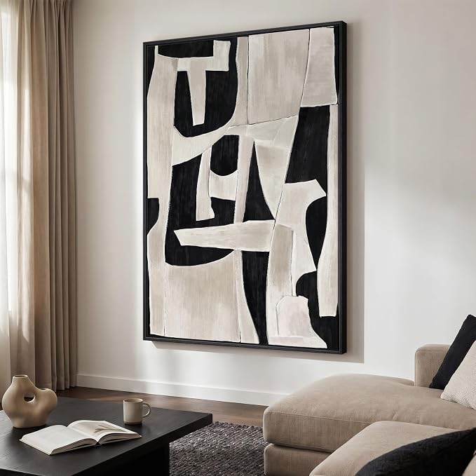 Extra Large Framed Black and White Abstract Wall Art - Image 2