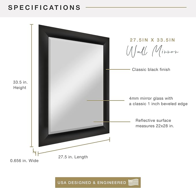 MCS Simplicity 22x28 Large Wall Mirror, Vertical & Horizontal Wall Hanging - Image 3