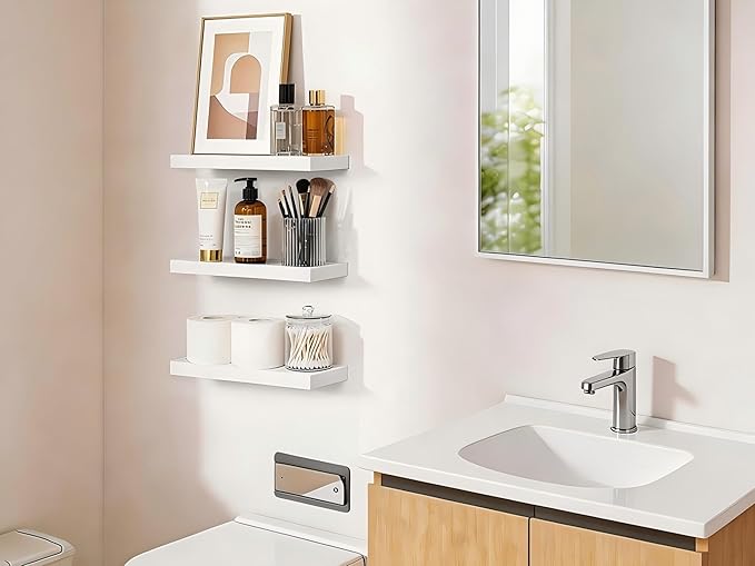 BAYKA White Floating Shelves for Wall, Rustic Wood Wall Shelves - Image 4