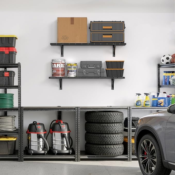Jusgym 2 Pack Heavy Duty Garage Wall Shelving Set, Wall Mounted Garage Shelves - Image 7