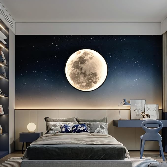 QIYIMEILUX 31.5 inch Large Moon Wall Sconce Plug in Dimmable Modern LED Wall - Image 4