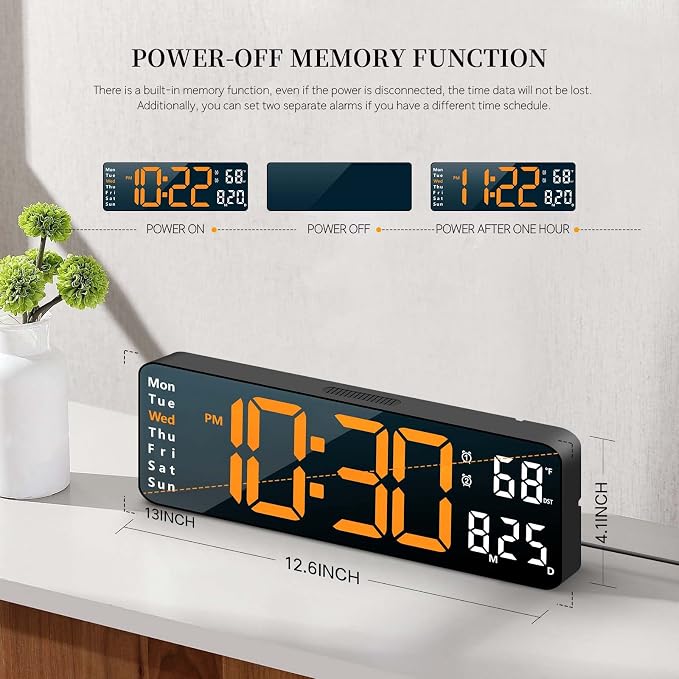 Abovsare Digital Wall Clock for Living Room Decor, Desk Alarm Clock for Bedroom - Image 8