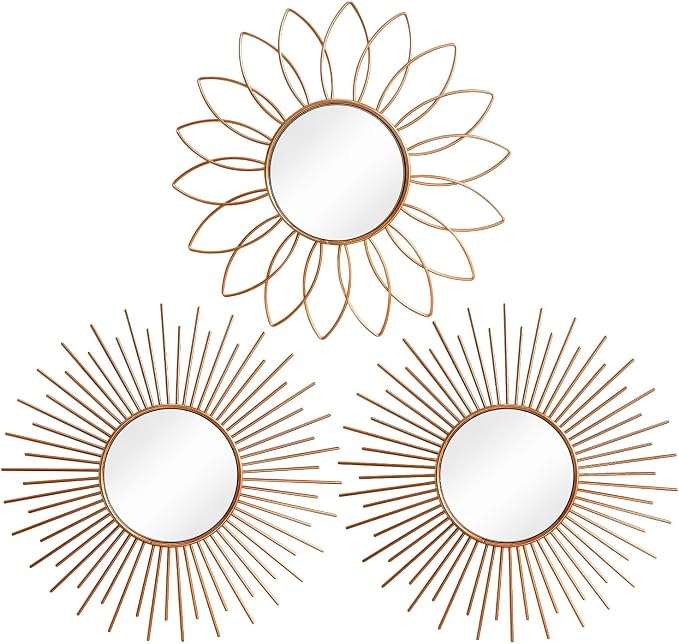 3 Pack Metal Mirrors for Wall Sunburst Wall Mirrors Home Décor Decorative by Uaussi