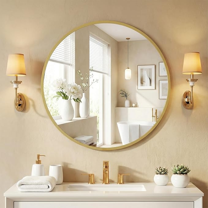 NEWBULIG 20 Inch Round Wall Mirror, Bathroom Mirror by NEWBULIG