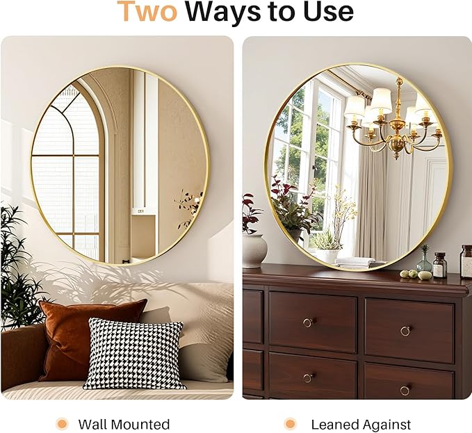 Bathroom Mirror for Wall, 30 Inch Round Mirror, Matte Gold Metal Framed Circle - Image 5