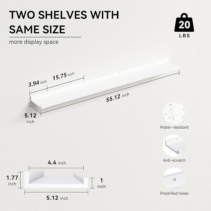 Boswillon 55.1 Inches Long Floating Shelves, 2 Set Rustic Wall Shelf - Image 3