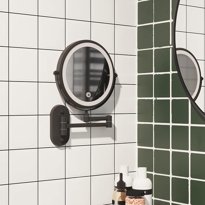 Ruacq Rechargeable Makeup Mirror Matte Black Double Sided Vanity Mirror - Image 2