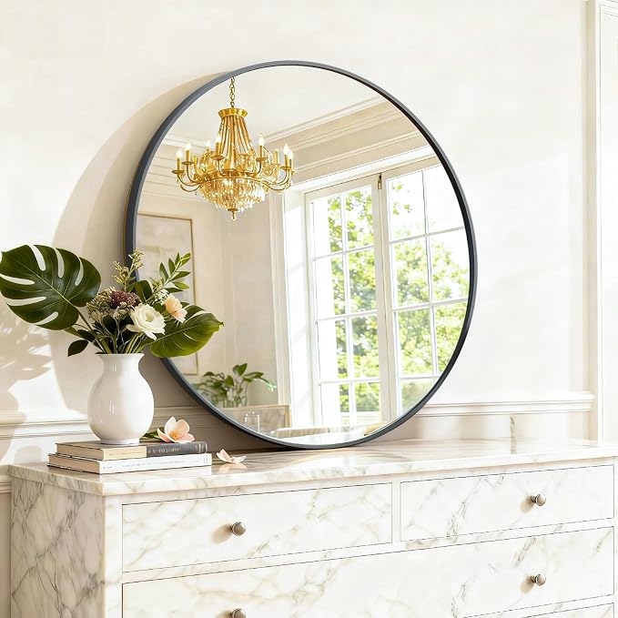 Round Wall Mirror 24 Inch Black Vanity Mirror - Image 5