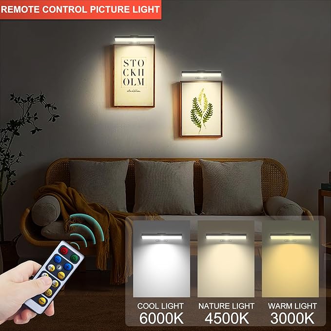 Wall Picture Lights with Remote, Dimmable Painting Light Battery Powered with 3 - Image 7