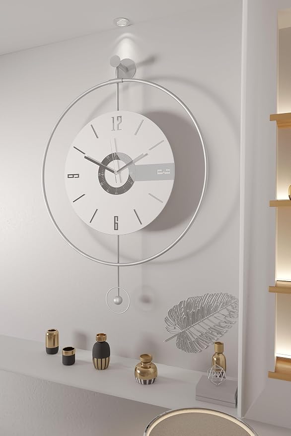 Large Luxury LED Backlit Wall Clock – Pendulum Roman Numeral Metal Ring - Image 4
