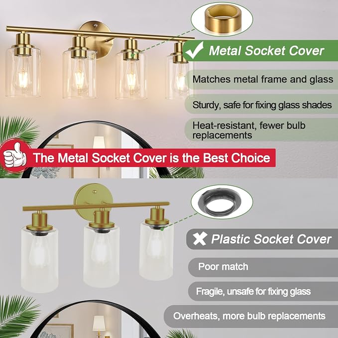 4-Light Bathroom Light Fixtures, Brushed Gold Modern Vanity Lights Over Mirror - Image 7
