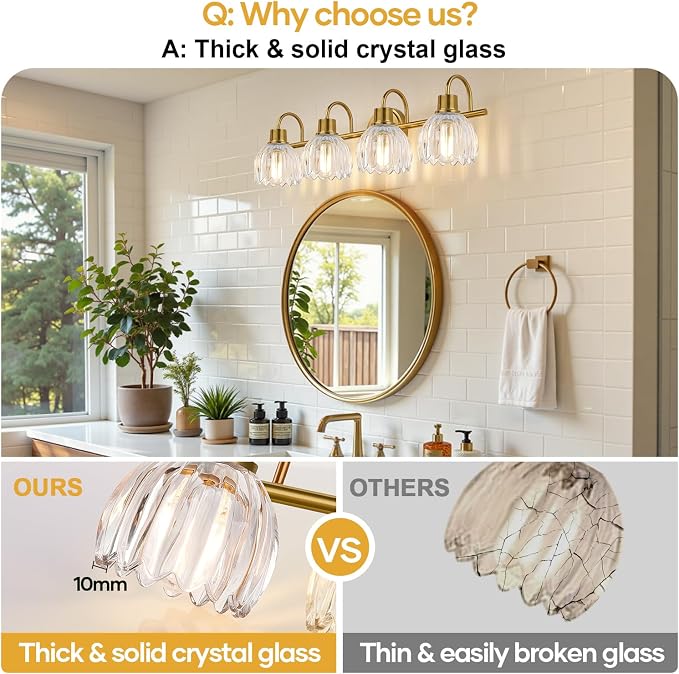 4-Light Bathroom Light Fixtures, Vintage Bathroom Vanity Lighting Fixtures Over - Image 5